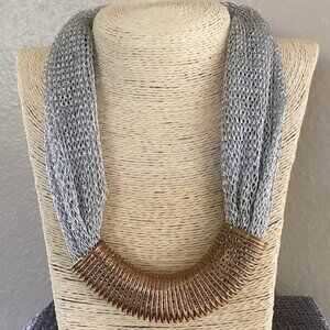 Silver Mesh Necklace with Gold Metal Accent (19")